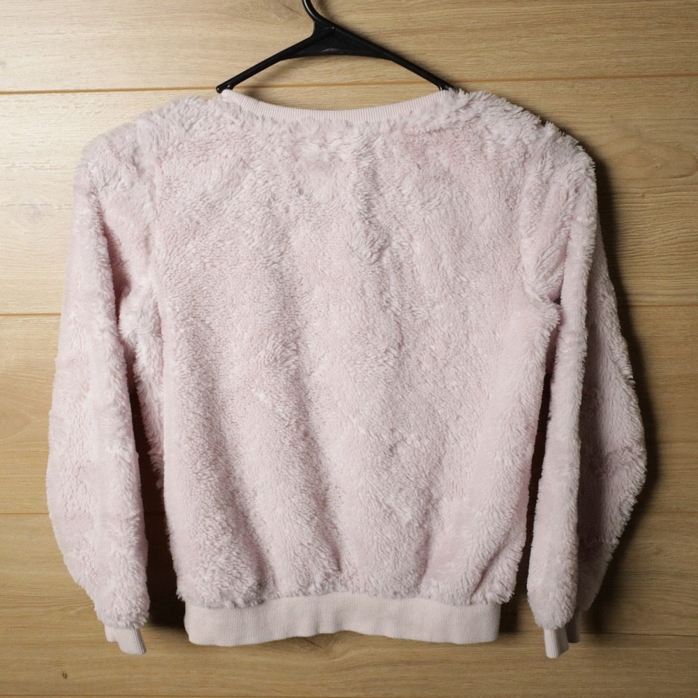 Juicy Couture Fuzzy Pink Heart Logo Long Sleeve Crewneck Sweater Girls Size 8 - Picture 2 of 5